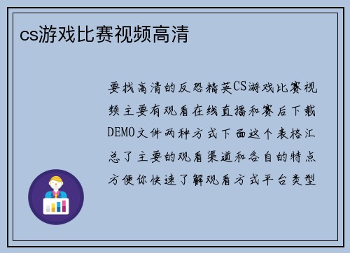 cs游戏比赛视频高清