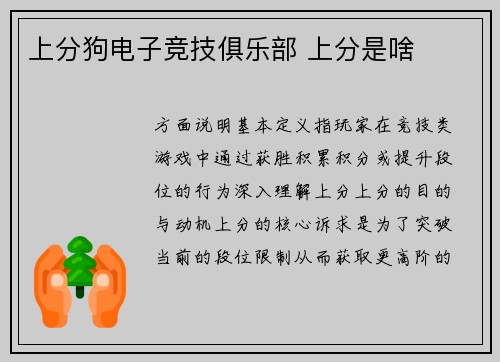 上分狗电子竞技俱乐部 上分是啥